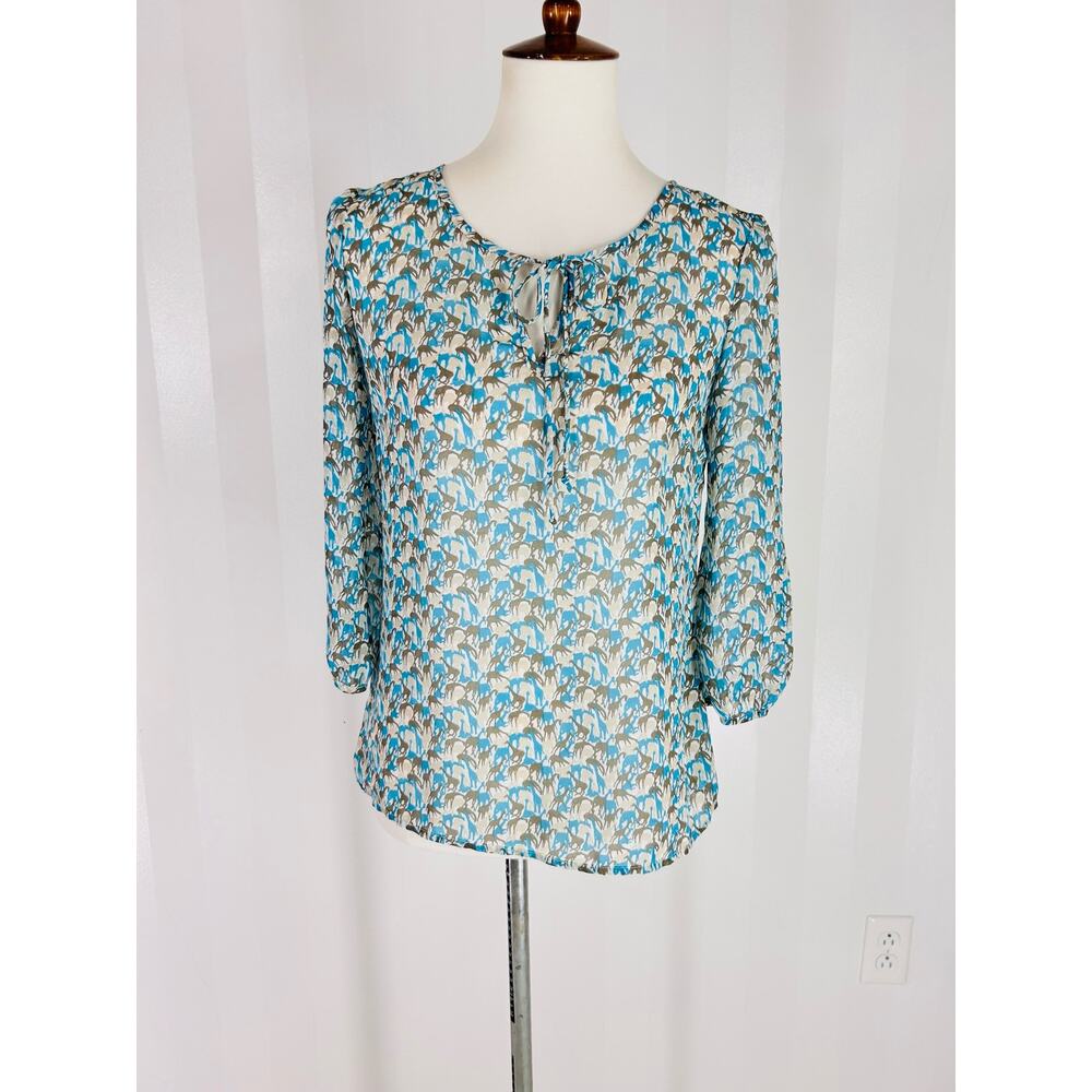 BANANA REPUBLIC Women’s Multicolor Giraffe Print Sheer Blouse Sz XS